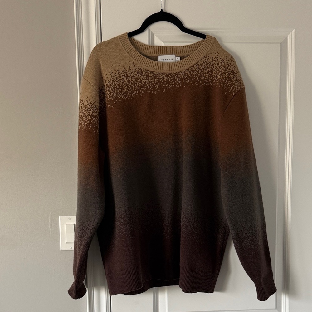 Topman Ombre Brown and Gray Crewneck Sweater